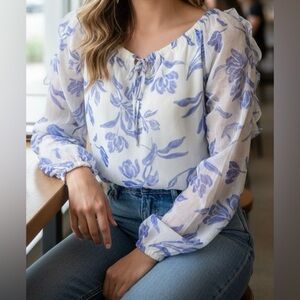 CeCe Blue Floral Blouse